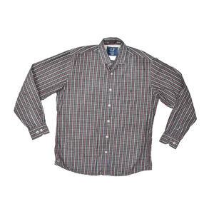 Louis Philippe Tailored Fit Shirt Size 40 Gray Red White Plaid Long Sleeve Butto